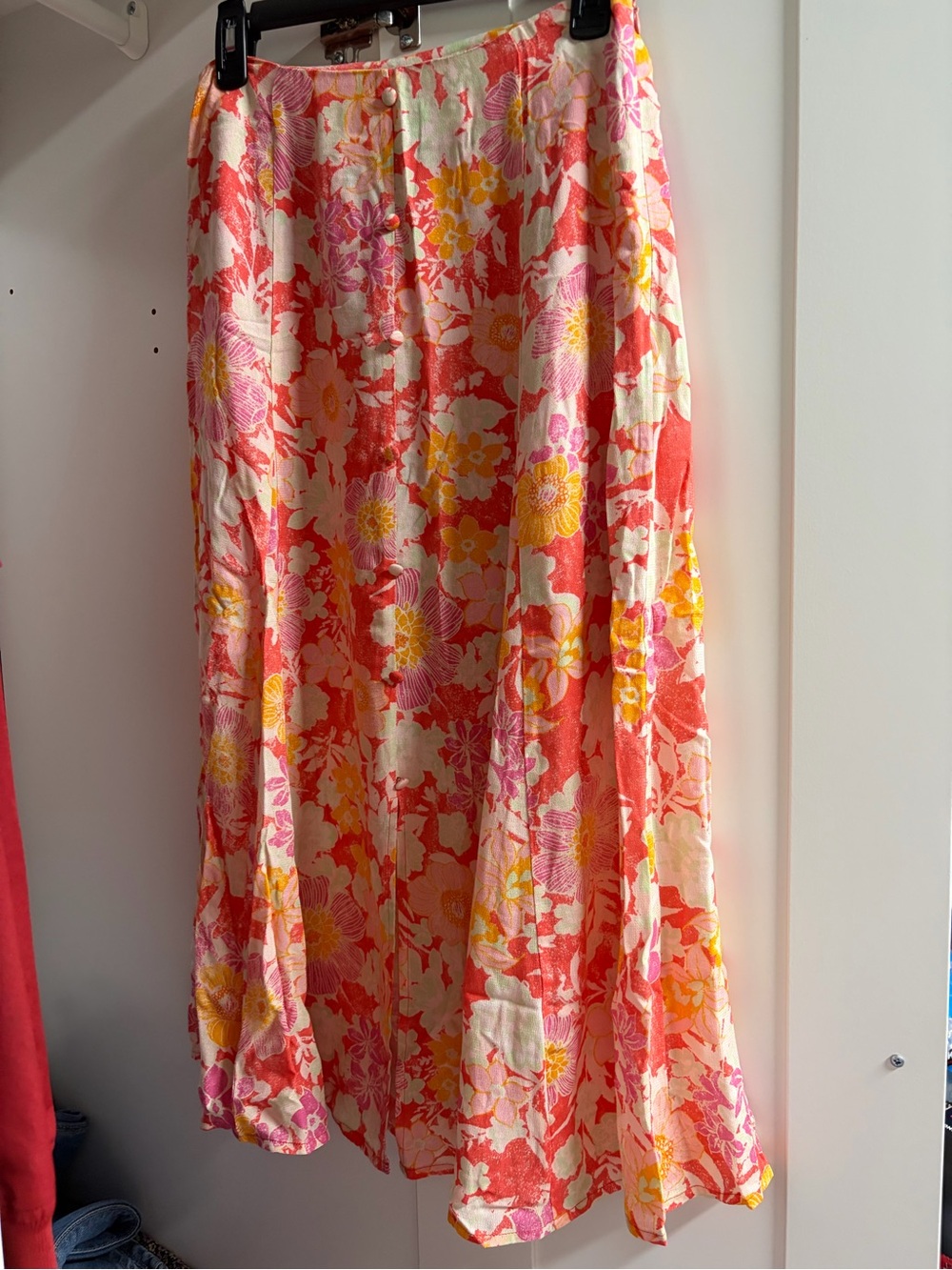 Floral Coral A-Line Midi Skirt - Pink & Yellow Bloom